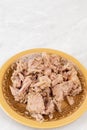 Canned tuna fish served on the plate with copy space Royalty Free Stock Photo