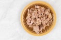 Canned tuna fish served on the plate with copy space Royalty Free Stock Photo