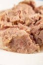 Canned Tuna Fish Slices Served On The White Plate Royalty Free Stock Photo