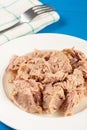 Canned Tuna Fish Slices Served On The White Plate Royalty Free Stock Photo