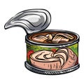 Canned tuna icon, cartoon style