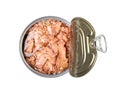 Canned Tuna Isolated, Albacore Fish Chunks in Open Tin Can, Tuna Oil Preserve, Seafood Conserve Royalty Free Stock Photo