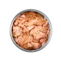 Canned Tuna Isolated, Albacore Fish Chunks in Open Tin Can, Tuna Oil Preserve, Seafood Conserve Royalty Free Stock Photo