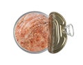 Canned Tuna Isolated, Albacore Fish Chunks in Open Tin Can, Tuna Oil Preserve, Seafood Conserve Royalty Free Stock Photo