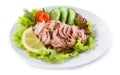 Canned tuna with vegetable salad and lemon Royalty Free Stock Photo