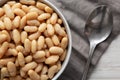 Canned White Cannellini Beans in a Bowl, top view Royalty Free Stock Photo