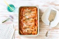Cannelloni with spinach and ricotta top view Royalty Free Stock Photo