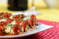 Cannelloni stuffed with red meat and topped with tomato sauce Royalty Free Stock Photo