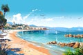 Cannes city scenery, France, a famous tourist destination with beautiful beaches. On the Mediterranean. Generative AI Illustration