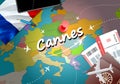 Cannes city travel and tourism destination concept. France flag