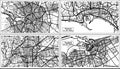 Cannes, Clermont-Ferrand, Dunkirk and Dijon France Maps Set in Black and White Color