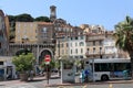 Bell tower over city buildings in Cannes