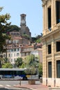 The city buildings and the bell tower in Cannes