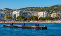Cannes city center with yacht port and film festival Palace of Festivals and Congresses on Franch Riviera in France Royalty Free Stock Photo