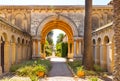 Cloisters of Abbaye de Lerins monastery with Saint Marie Holy Mary church on Saint Honorat island offshore Cannes in France