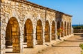 Cloisters of Abbaye de Lerins monastery with Saint Marie Holy Mary church on Saint Honorat island offshore Cannes in France