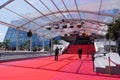 CANNES, FRANCE-MAY 14: Stair of Festival Palace shown on may, 2018 in Cannes, France. The red carpet for the famous