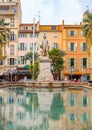 Lord Brougham statue with a fountain in the city center, erected