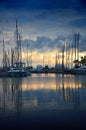 Cannes marina in sun set, France