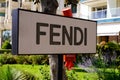 Fendi logo sign and brand text on store facade fashion clothing shop entrance Italian luxury