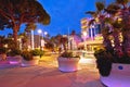 Cannes. Palm waterfront architectue in town of Cannes evening view Royalty Free Stock Photo