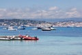 Cannes: view from Lerins Island. Small and large yachts anchored