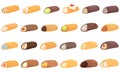 Cannoli icons set cartoon . Cream food