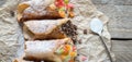 Cannoli stuffed with cream cheese Royalty Free Stock Photo