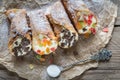 Cannoli stuffed with cream cheese Royalty Free Stock Photo