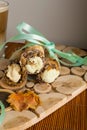 Cannoli sweets with rose decoration