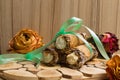 Cannoli sweets with rose decoration