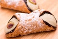 Cannolo sicilian pastry close up - selective focus