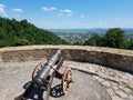 Cannon aimed at the valley town