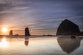 Cannon beach haystack and needles at sunset Royalty Free Stock Photo