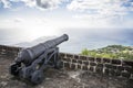 Cannon faces the Caribbean Sea at Brimstone Hill Fortress Royalty Free Stock Photo