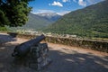 Cannon in the foreground and view of the valley