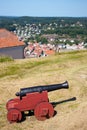 Cannon at Fredriksten Fort and Fredriksten view Royalty Free Stock Photo