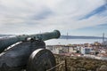 A Cannon in the ground of the castle sao Jorge Royalty Free Stock Photo