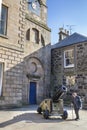 Cannon and Historic buildings at Banff in Scotland.