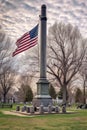 cannon in a historic military park with american flag at half-mast