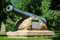 A Cannon with Historical Plaque at the Cascade County Courthouse in Great Falls, Montana, USA