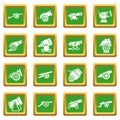 Cannon retro icons set green square vector Royalty Free Stock Photo