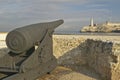 Cannon and sentry tower at El Morro Fort, Castillo del Morro, in Havana, Cuba