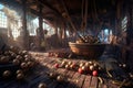 cannonballs and weapons scattered around a pirate ships deck