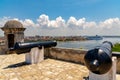 Cannons at Fort of Saint Charles and cruise ship in Havana Royalty Free Stock Photo