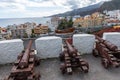 Cannons look out from the Castle of the Virgin. Santa Cruz - capital city of the island La Palma, Canary Islands, Spain Royalty Free Stock Photo