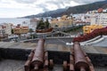 Cannons look out from the Castle of the Virgin. Santa Cruz - capital city of the island La Palma, Canary Islands, Spain Royalty Free Stock Photo
