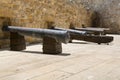 Cannons in Medieval castle in the Larnaca Fort in Cyprus Royalty Free Stock Photo