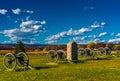 Cannons and a monument at Gettysburg, Pennsylvania. Royalty Free Stock Photo