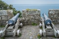 Cannons on the walls of St Michaels Mount fort